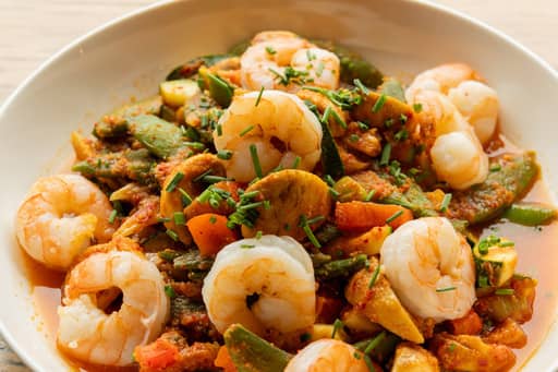 Groente curry met garnalen